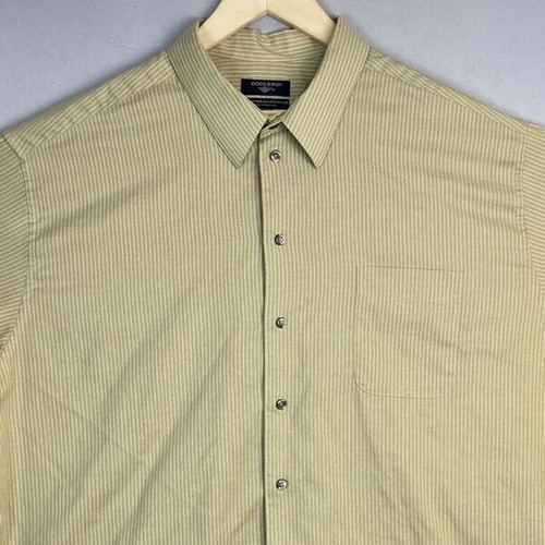 Dockers Men's Shirt SIZE XXL 2XL (18-18.5) Buttons Up Tan & White Long Sleeve - Picture 4 of 7