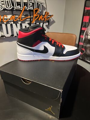 Nike Air Jordan 1 Mid Shoes Gym Red Black Toe White DQ8426-106
