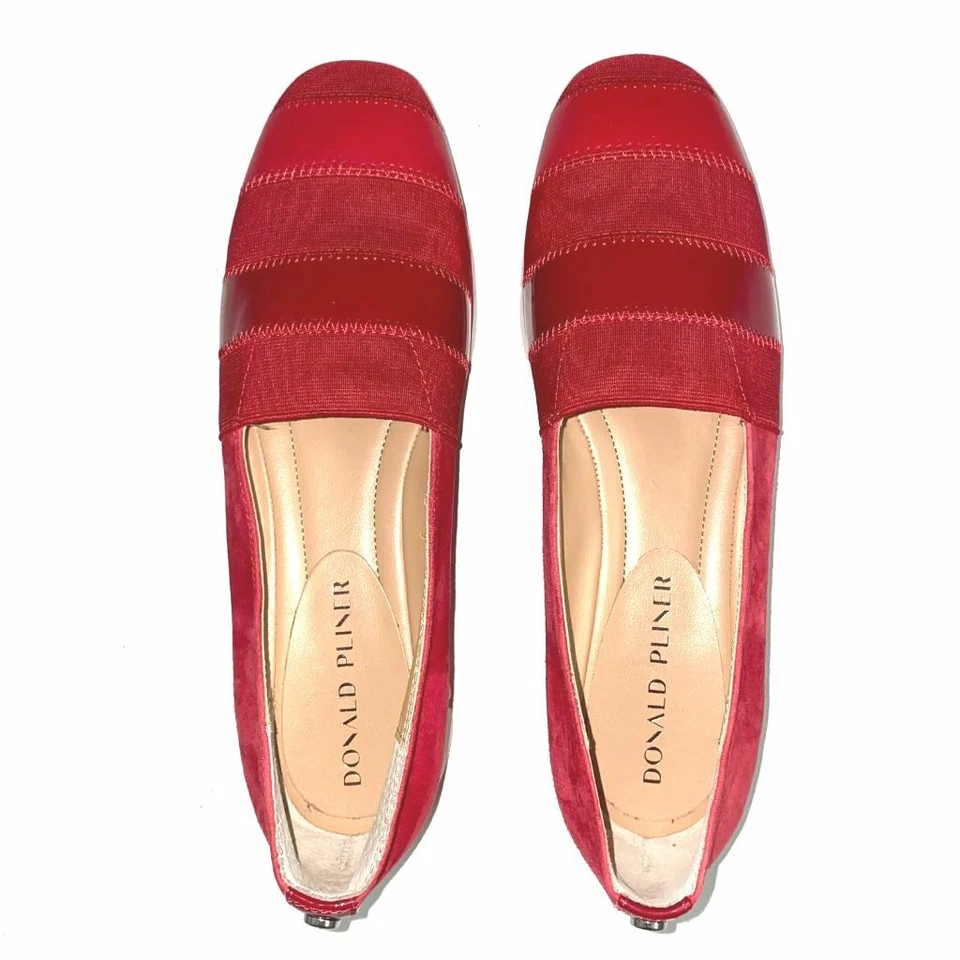 DONALD J PLINER 7,5 M Mujer Granate ROJO Gamuza Patente $168 Mixto Media Pisos NUEVO Foto 2 de 4