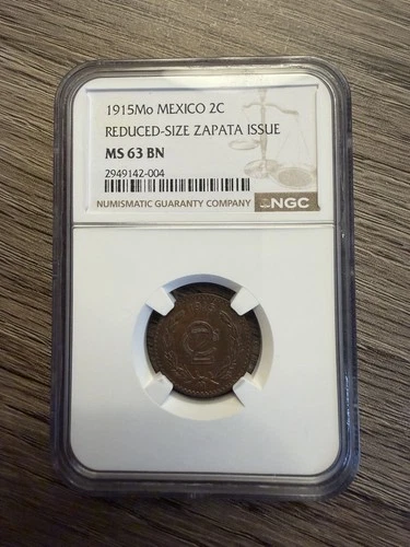1915Mo Mexico 2 Centavos Reduced Size Zapata Issue NGC MS63BN