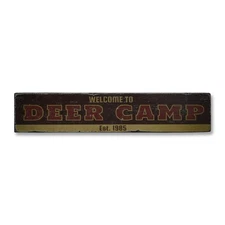 Deer Camp, Custom Welcome Established - Rustic Distressed Wood Sign