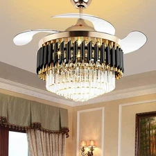 42" Chandelier Retractable Ceiling Fan w/ Remote Control 3 Speeds 3 Color Lights