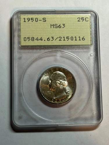 1950 S Washington Quarter PCGS MS63 OGH Rattler