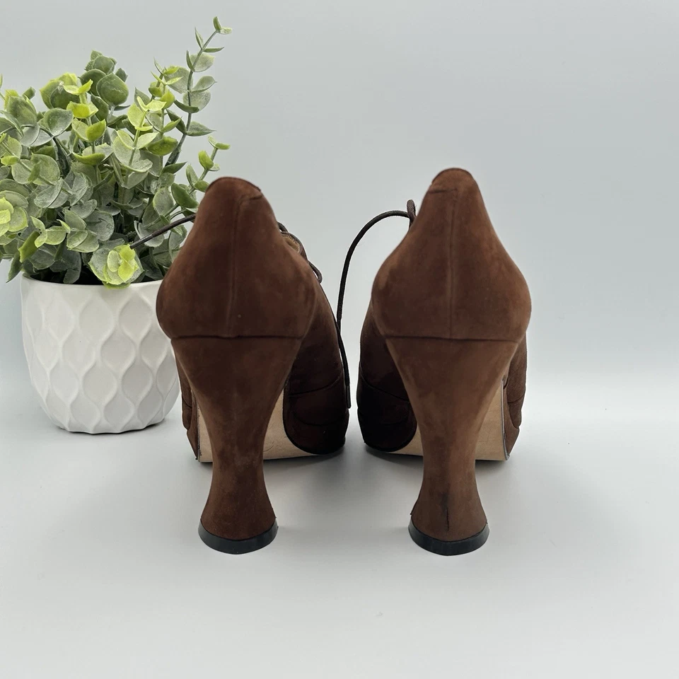 Zapatos de tacón Sacha London para mujer marrón gamuza cuero con cordones plataforma talla 8,5 Foto 4 de 4