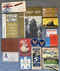 WW2 Lot Estate Find Military Airplane Books US Bond Pamphlet Patches Ration Army