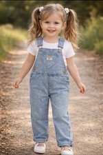 OshKosh B'Gosh Toddler Girl Denim Overalls Pink Hearts Size 4 4T Light Wash