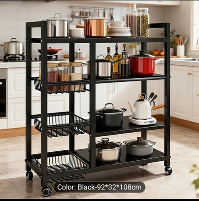 Multi-tier Open Shelving Unit Adjustable For Tile Kitchen Shelf With Three Metal