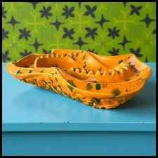 Vintage 1960’s Mid Century Modern Byron Mold Ceramic Large Orange/Green Ashtray