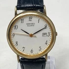 Vintage Seiko Mens Watch 34mm Gold Tone 7N22-8A00 Date Leather New Battery 9"