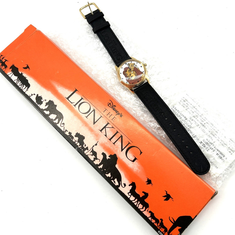 1994 Timex Disney The Lion King Watch Genuine Leather Black Band Gold Tone Boxed