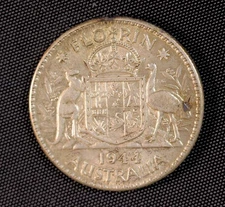 Australia - 1944 S - Florin - 2 Shilling - .9250 Sterling Silver Coin - .3363 oz