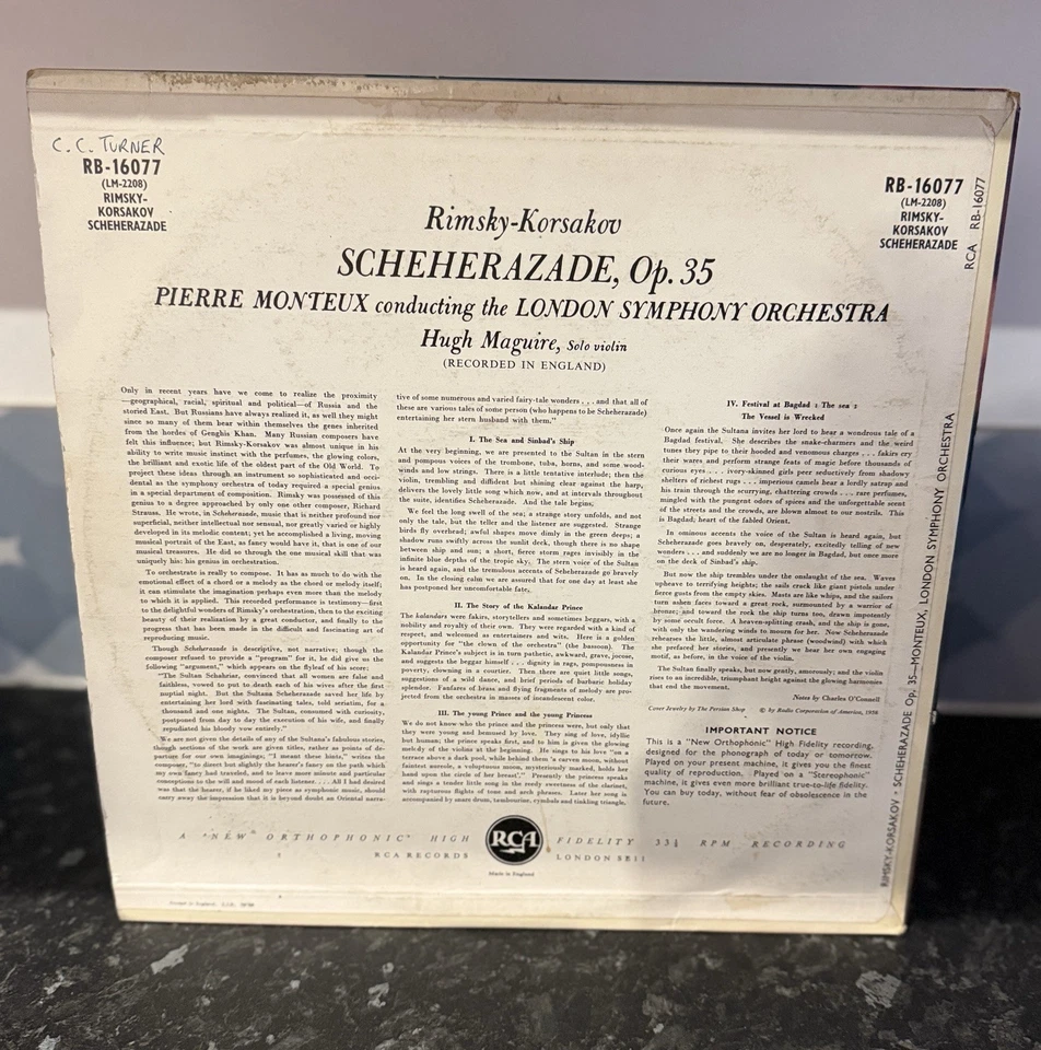 RCA Red Seal RB 16077 1A/1A Monteux LSO Scheherazade UK 1st Press 1958 - Image 3 of 3