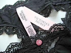 VICTORIA'S SECRET DREAM ANGELS Thong Panty VS Black S M L XL Lace Trim NWT