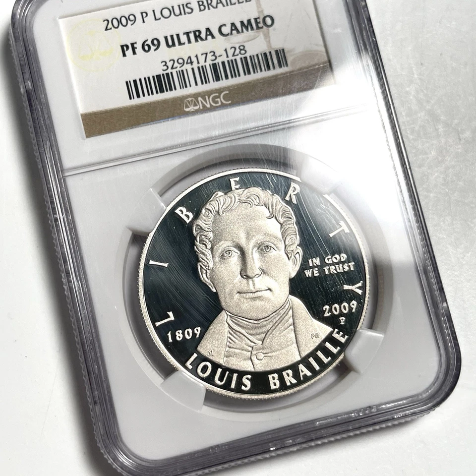 2009-P Louis Braille Silver Commemorative $1 NGC PF69 Ultra Cameo Coin .900 - Image 2 of 4