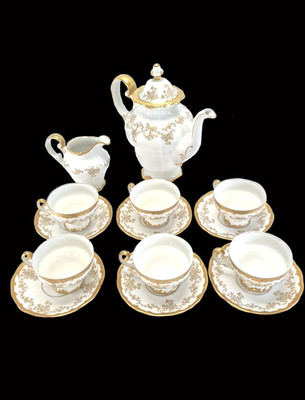 Weimar Porzellan Katharina 14051 Tea Cup Set, Gold Trim, GDR 15 PC