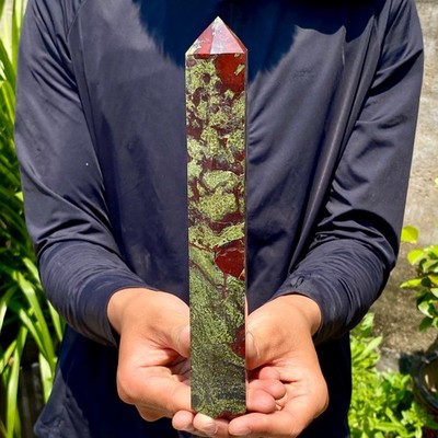 1.34LB Large Natural Dragon Blood Stone Quartz Crystal Obelisk Wand Healing