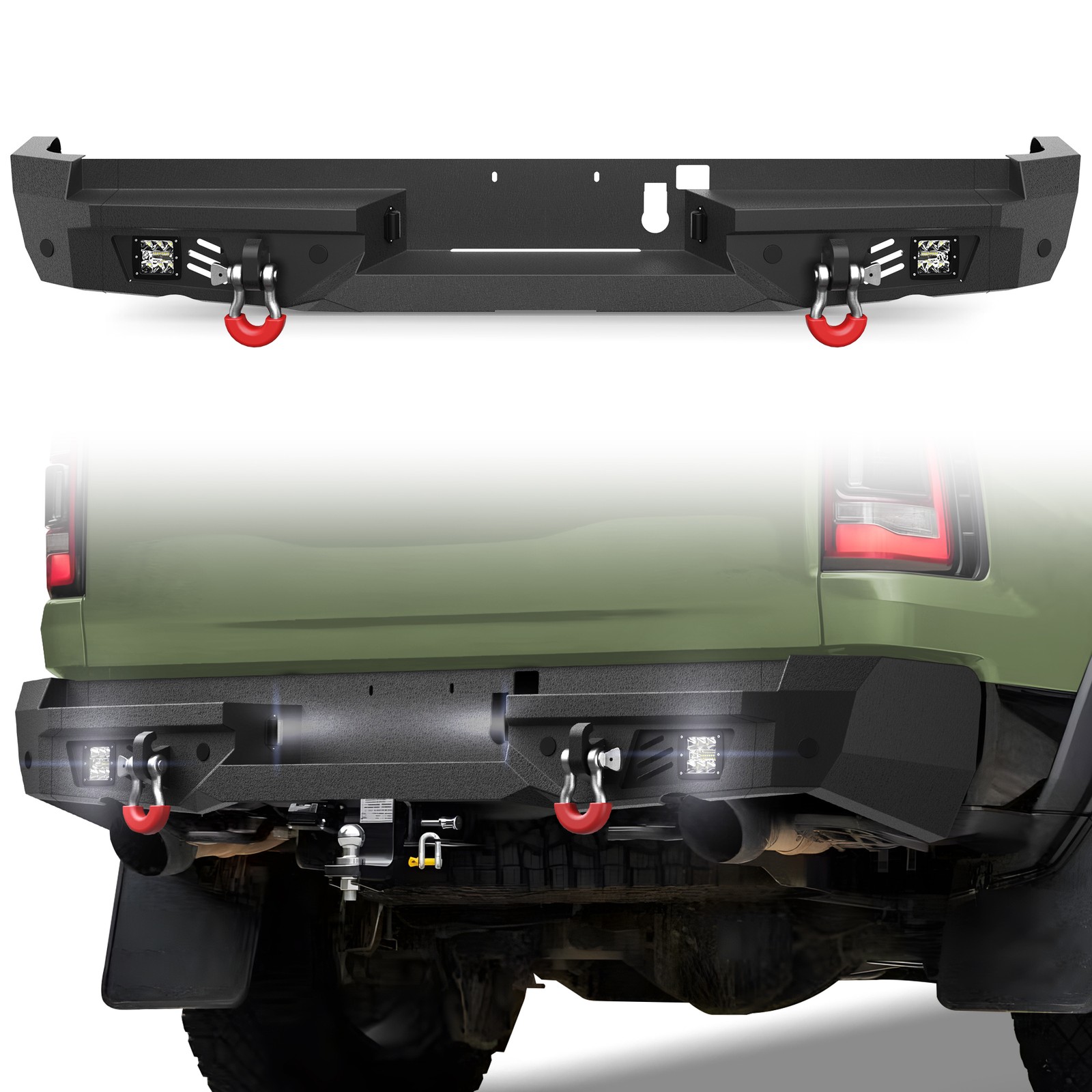 Steel Rear Bumper with LED Lights &Sensor Holes For 2021-2025 Dodge Ram 1500 TRX