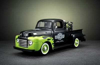 Maisto 1:24 Ford F1 Pick-Up '48 + Harley Davidson FL Panhead 532171 schwarz-grün