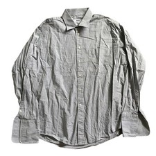 Vtg 90s Mani Giorgio Armani Dress Shirt 16.5 Blue French Cuff Micro Windowpane