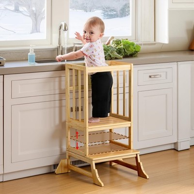 Toddler Step Stool Height Adjustable   Portable Kids Kitchen Stool Helper wit...
