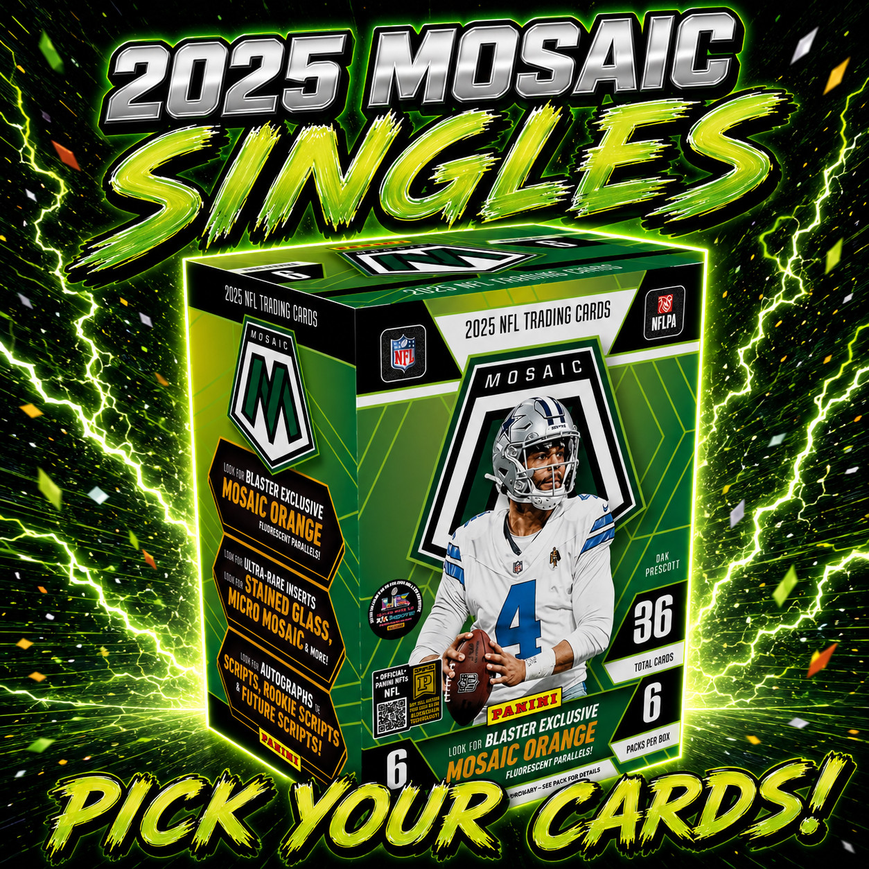 2025 Panini Mosaic NFL Football Insert Singles - Pick Your Cards - No Minimums!
