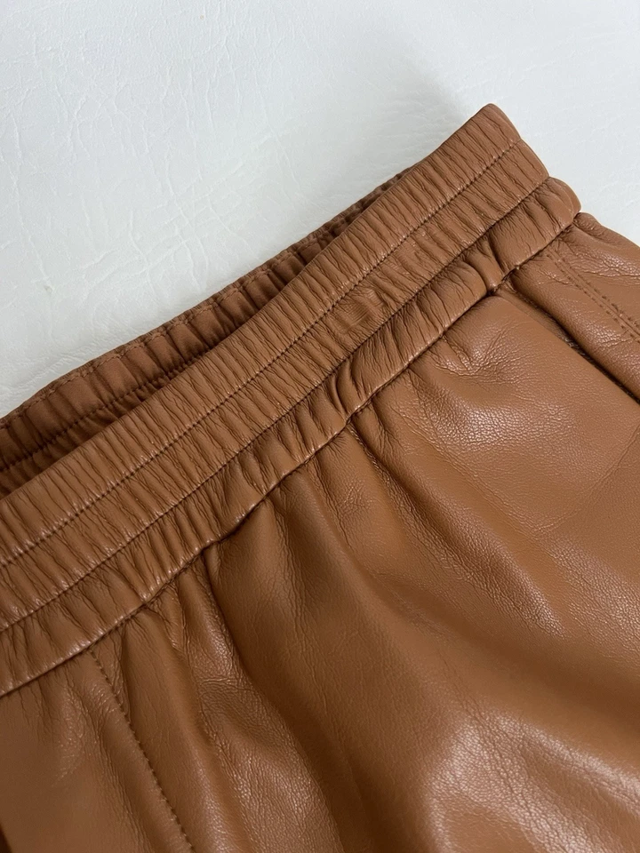 Pantalones Elie Tahari Vegano Cuero Pierna Ancha Camel Talla Mediana Neutro Tranquilo Oficina Foto 4 de 4