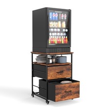 Suuiwau Mini Fridge Stand with Storage Mobile Refrigerator Table Large, Brown 