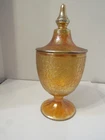 Jeanette Marigold Carnival Glass Covered Candy Dish