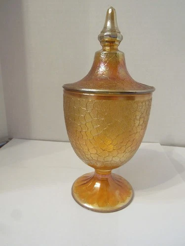 Jeanette Marigold Carnival Glass Covered Candy Dish