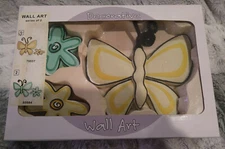  3-PC SET BEDTIME BUTTERFLY Flower Wall Art RESIN SCULPTURES Yellow & Green-Blue