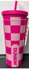 Dunkin Donuts Tumbler Limited Edition 24oz Pink Checkered Board New RARE