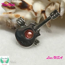 Classic Guitar - Silver Plated - Locket Pearl Cage Pendant - Hold 6mm - 8mm