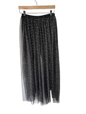 Kendall  Kylie Black  Silver Metallic Dot Sheer Skirt With Built in Shorts - S