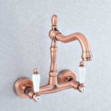 Antique Copper Wall Mounted Swivel Bathroom Basin Sink Bath Tub Faucet Mixer Tap