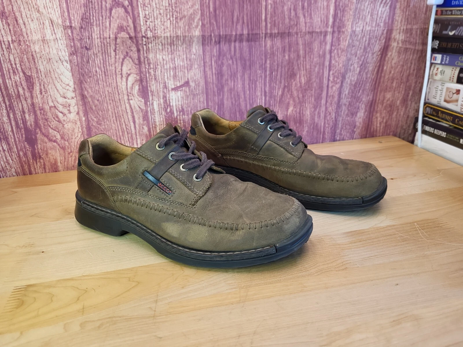 TIMBERLAND Mocassini Oxford ECCO Fusion Moc Toe marroni in pelle comfort da uomo EU 44 USA taglia 10