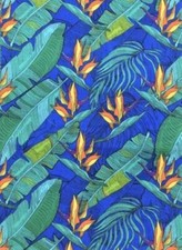 3 Yards - Bird of Paradise on Blue - Poly/Cotton Broadcloth Fabric