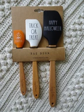 Rae Dunn HALLOWEEN 3 Spatula Set Mini Medium Large PUMPKIN TRICK OR TREAT & nwt