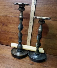 Vintage Pair Maitland Smith Bronze and Brass Barley Twist Candle Stick Holders