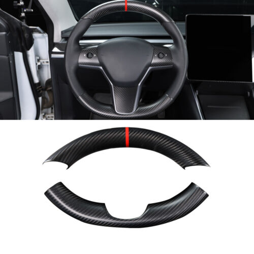 Real Carbon Fiber Steering Wheels Cover Trim Fit For Tesla Model 3/Y(2017-2023) - Foto 8 di 18