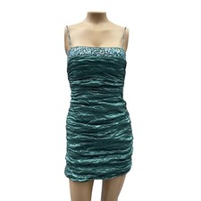 BCBG MAXAZRIA Teal Metallic Crinkle Bodycon Sequin Cocktail Mini Dress Women S