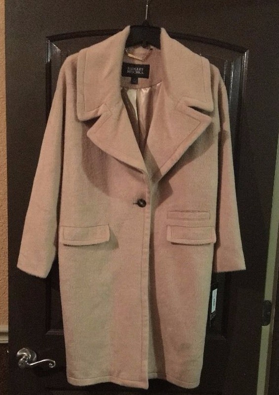 Badgley Mischka Womens Verona Wool blend Coat sz L Nude Camel NEW