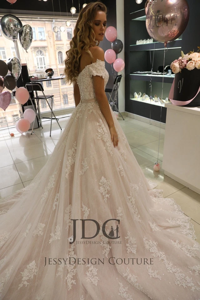 Spitze Brautkleid Hochzeitskleid m.lange Schleppe Maßanfertigung Gr.32-60 Träger - Bild 4 von 4