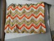 Vintage Crochet Granny Afghan Blanket Multi Color Chevron Zig Zag 52" X 37"