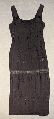 VTG 90s L. Bates Black Dress Classic SZ Small Deep Cutout Back All Over Pattern