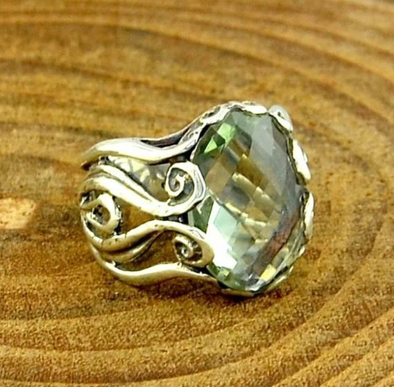Natural Green Amethyst Gemstone Handmade 925 Sterling Silver Designer Ring - Image 2 of 3