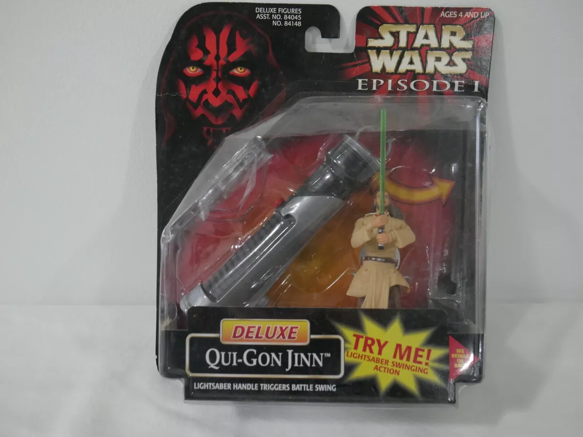 Star Wars Episode I Deluxe Qui-Gon Jinn Light Saber Swinging Action Figure  