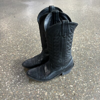 Vintage Unbranded Mens Leather Western Cowboy Pull On Boots Black 8.5D Made USA