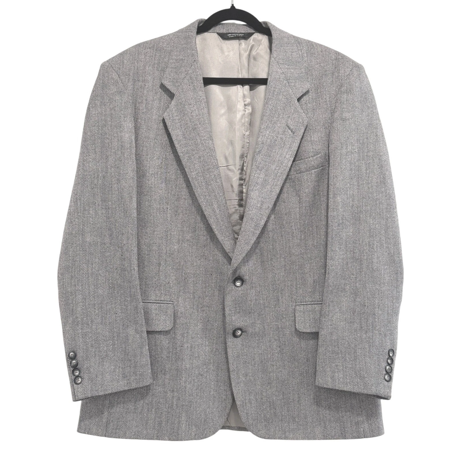 VTG! John Alexander Herringbone Tweed Blazer Sport Coat Two Button Gray 48 USA