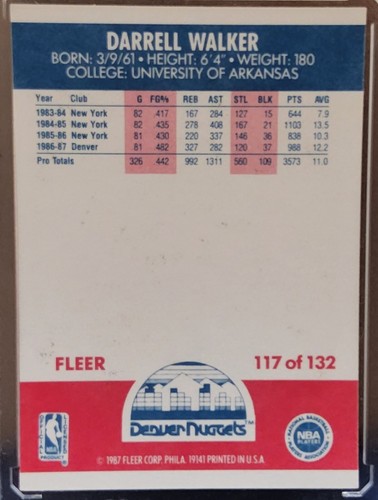 1987-88 Fleer #117 Darrell Walker Denver Nuggets *SEE PHOTOS FOR CONDITION* - Picture 2 of 2