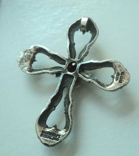 Attractive GORHAM Sterling Silver Garnet Cross Pendant - h/m 1994/99 Birmingham - Picture 3 of 6